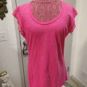 New Style & CO. Pink Breeze V-Neck Tee With Flutter Sleeves Woman's Size L